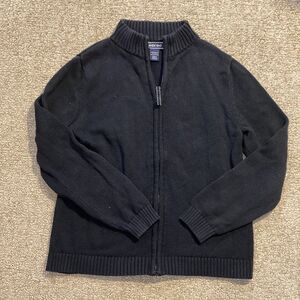 Lands End Boys Cotton Zip Front Cardigan Sweater Navy Size M 10 12